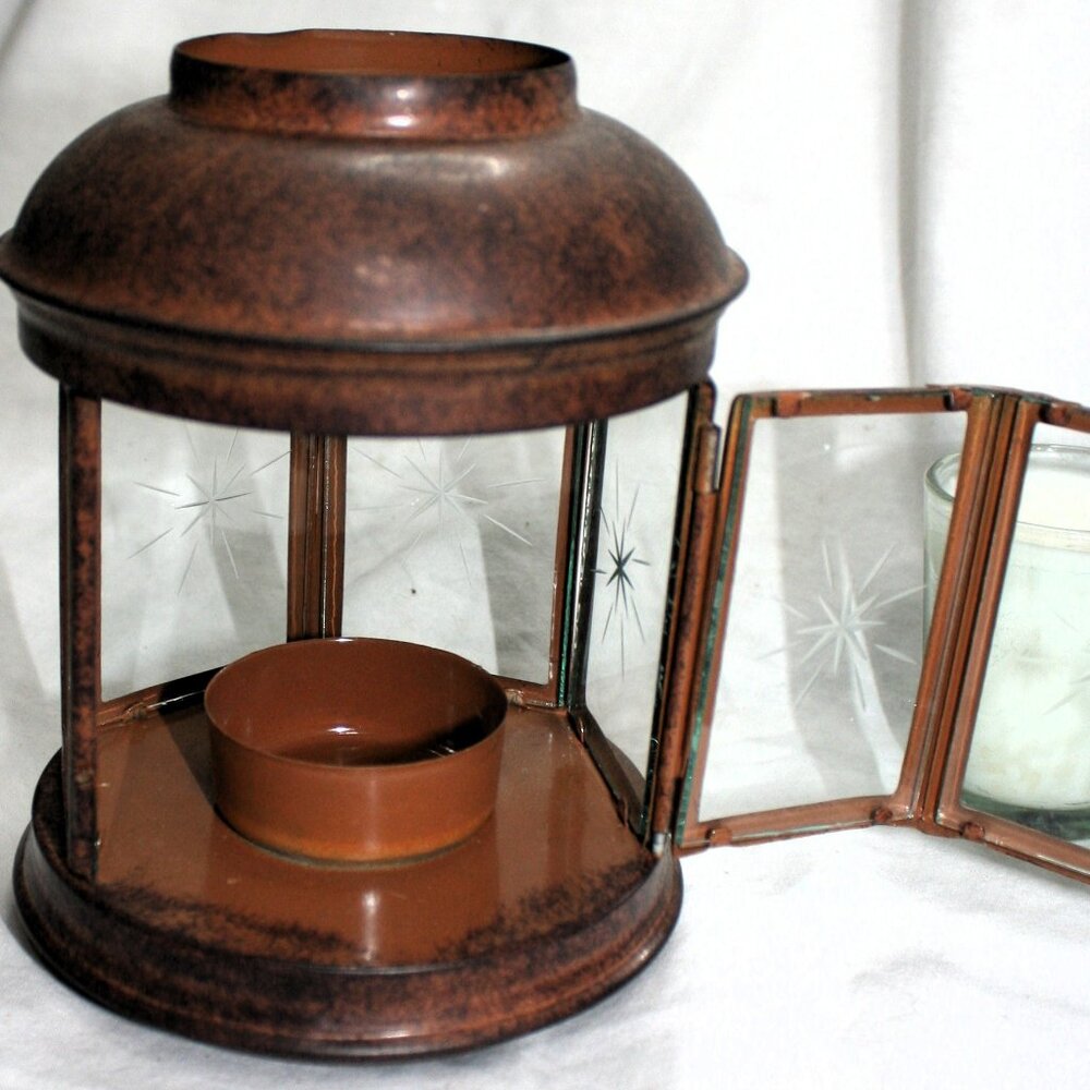 Vintage Yankee Candle Glass & Metal Tea Light Candle Lanterns - Set of 2 - Picture 8 of 12